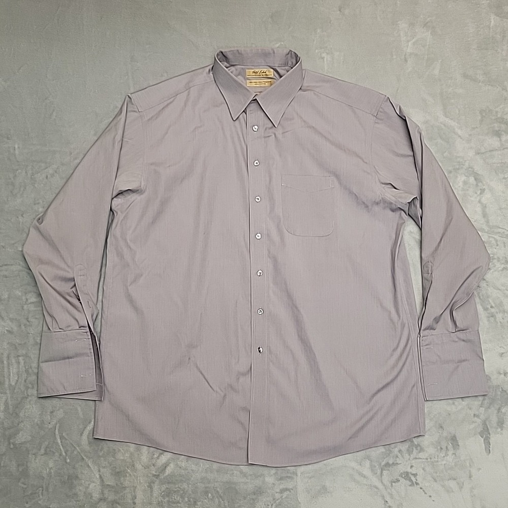 Roundtree & Yorke Gold Label Dress Shirt Men 17.5 35 Gray 80s Non-Iron Pinpoint